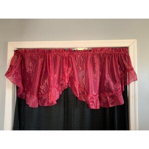 Vintage Red Sheer Ruffled Valance Curtain 44" wide x 22" long